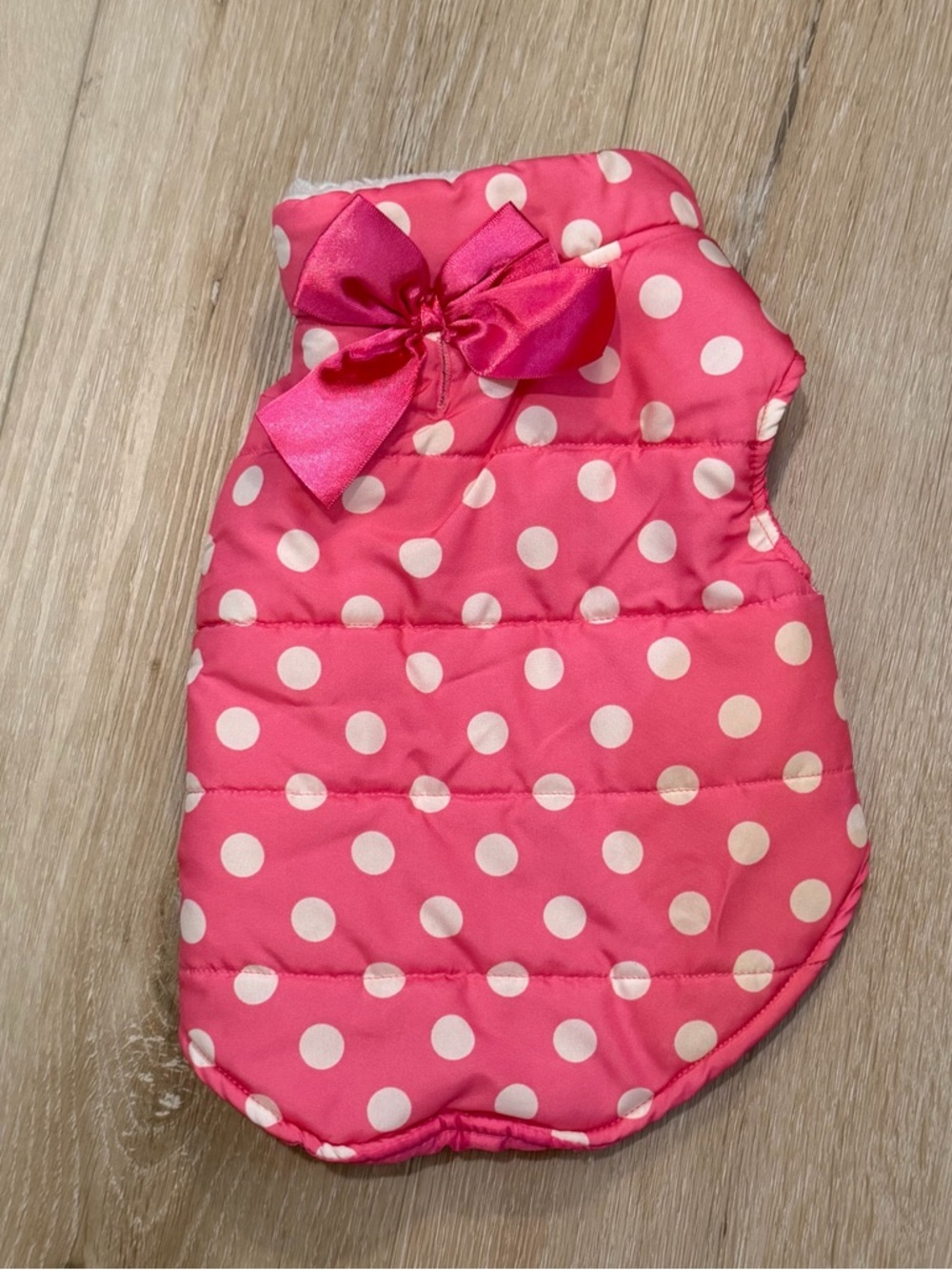 Pink Polka Dot Puffer Vest with Bow - Small - Dog/Puppy Jacket